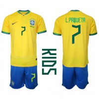 Brasilien Lucas Paqueta #7 Hjemmebanesæt Børn VM 2022 Kortærmet (+ Korte bukser)